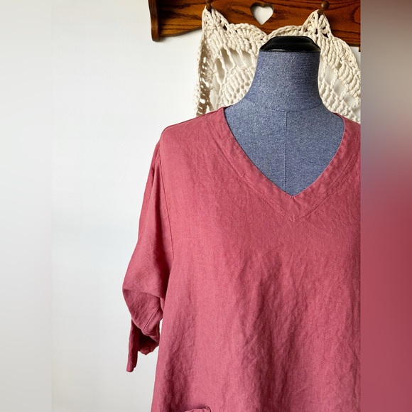 Match Point Rose Pink Linen Lagenlook Midi Dress Size Medium - Picture 2 of 7